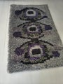 Grey Finnish rya rug with geometric abstract pattern and thick pile