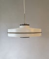 White and brown UFO-style Space Age ceiling lamp from the 1950s&ndash;60s.