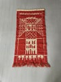 Finnish 1960s&ndash;70s vintage woven wall tapestry in off-white and brick red with geometric architectural pattern.