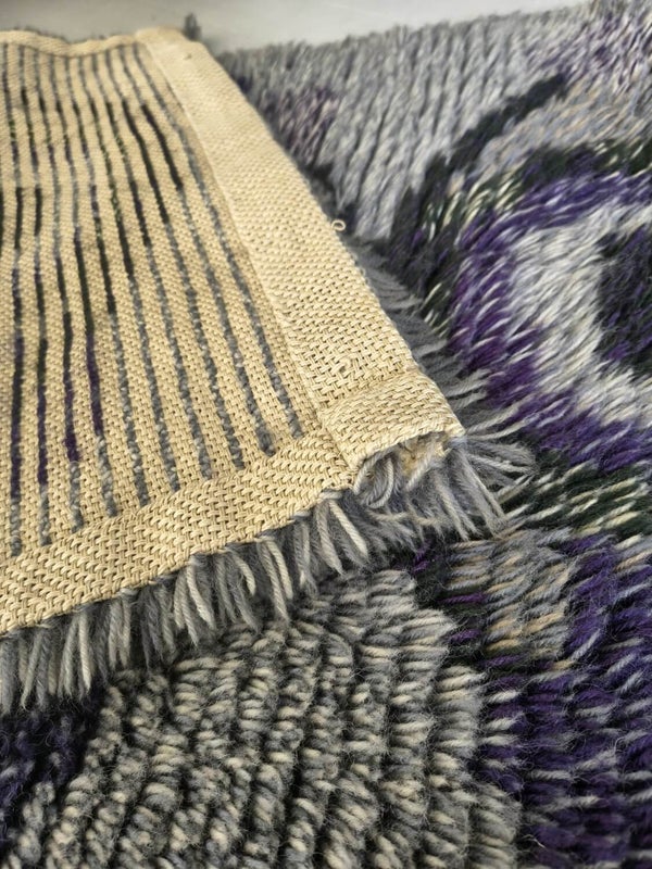 Finnish Rya Rug Wall Hanging, Grey Geometric Pattern