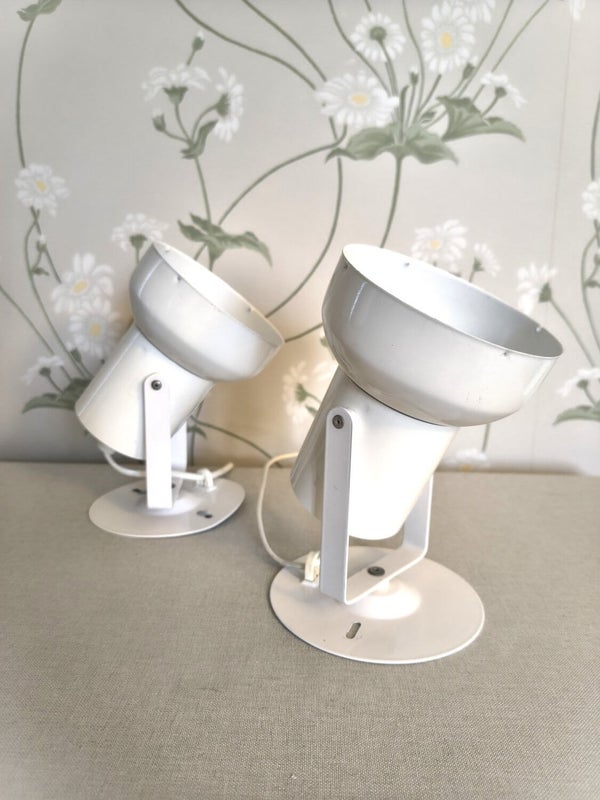 White vintage wall spotlight pair in metal by Lival, adjustable lamps from the 1960s