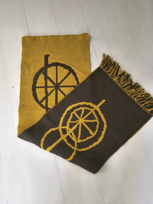 Vintage Finnish Wall Tapestry Onnimanni, Mustard Yellow and Brown